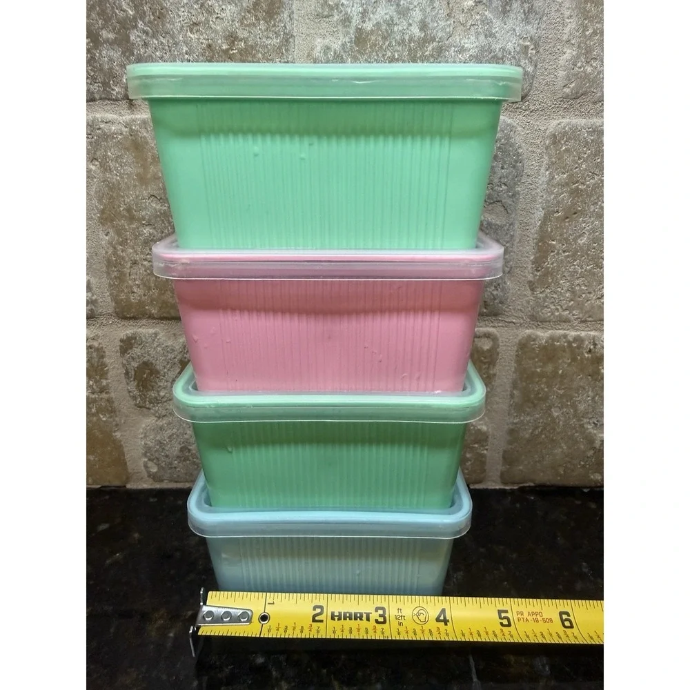 VTG Set Of 4 Goody Handi‎ Boxes Storage Containers Pastel Colors Plastic Lids